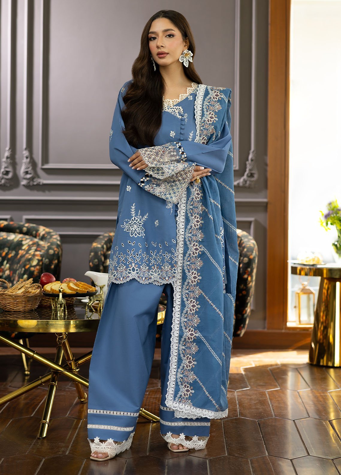 Florent Embroidered Lawn Suits Unstitched 3 Piece FL25EF FL-6 A - Summer Collection main image 1