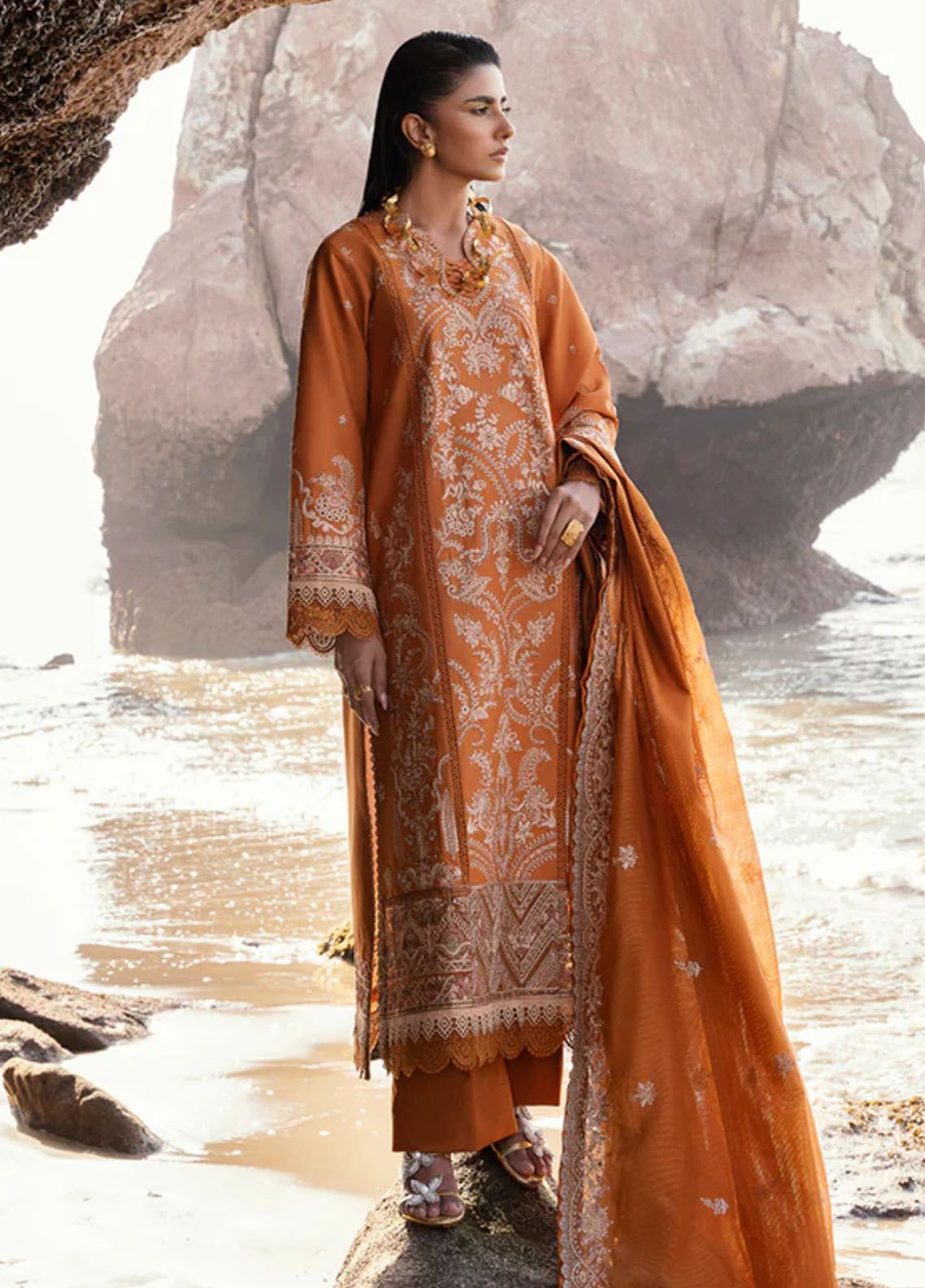 Florent Embroidered  Suits Unstitched 3 Piece FL24E FL-1B - Eid Collection