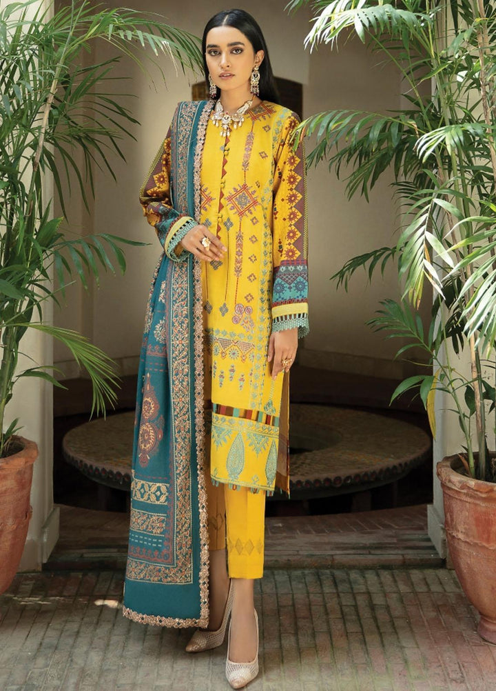 Florent Embroidered Slub Linen Suits Unstitched 3 Piece FL21TS FL-01-A - Winter Collection