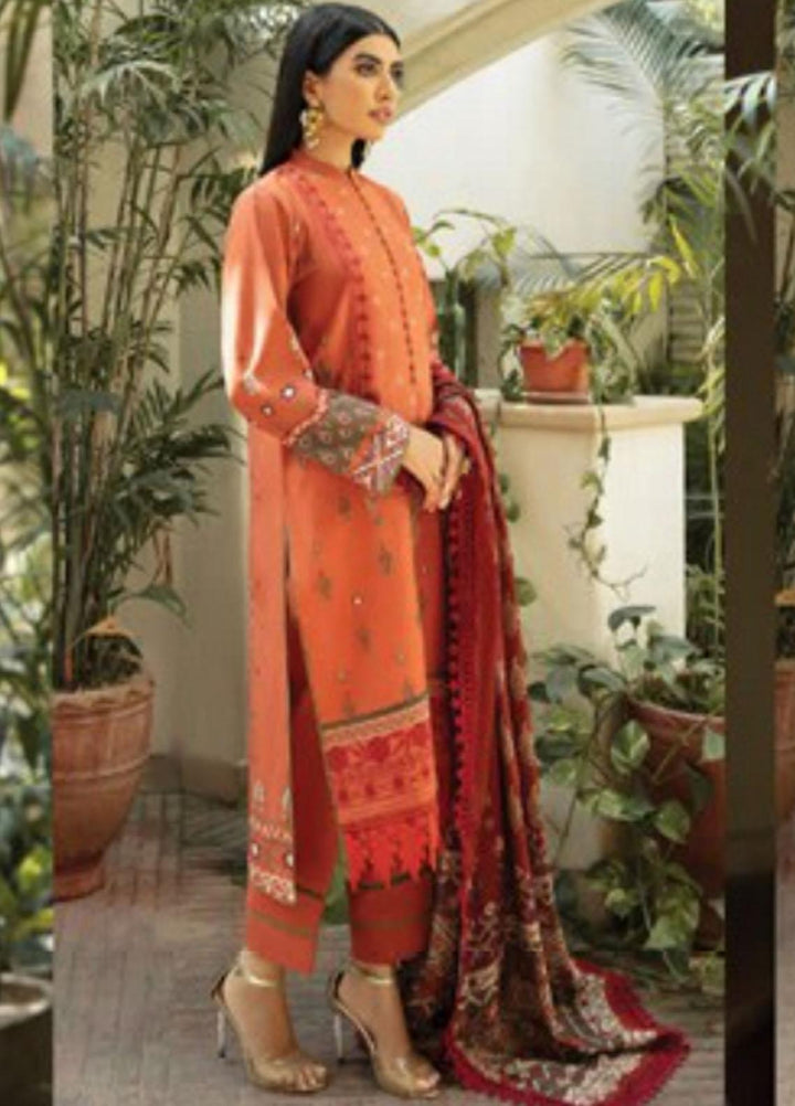 Florent Embroidered Slub Linen Suits Unstitched 3 Piece FL21TS FL-05-A - Winter Collection