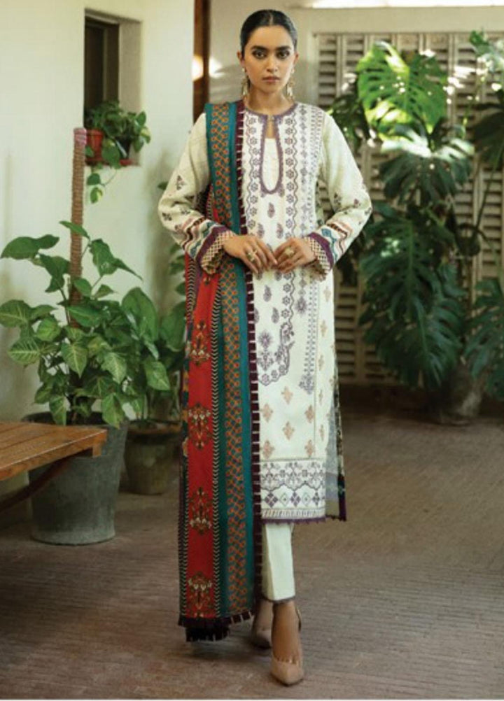 Florent Embroidered Slub Linen Suits Unstitched 3 Piece FL21TS FL-07-B - Winter Collection