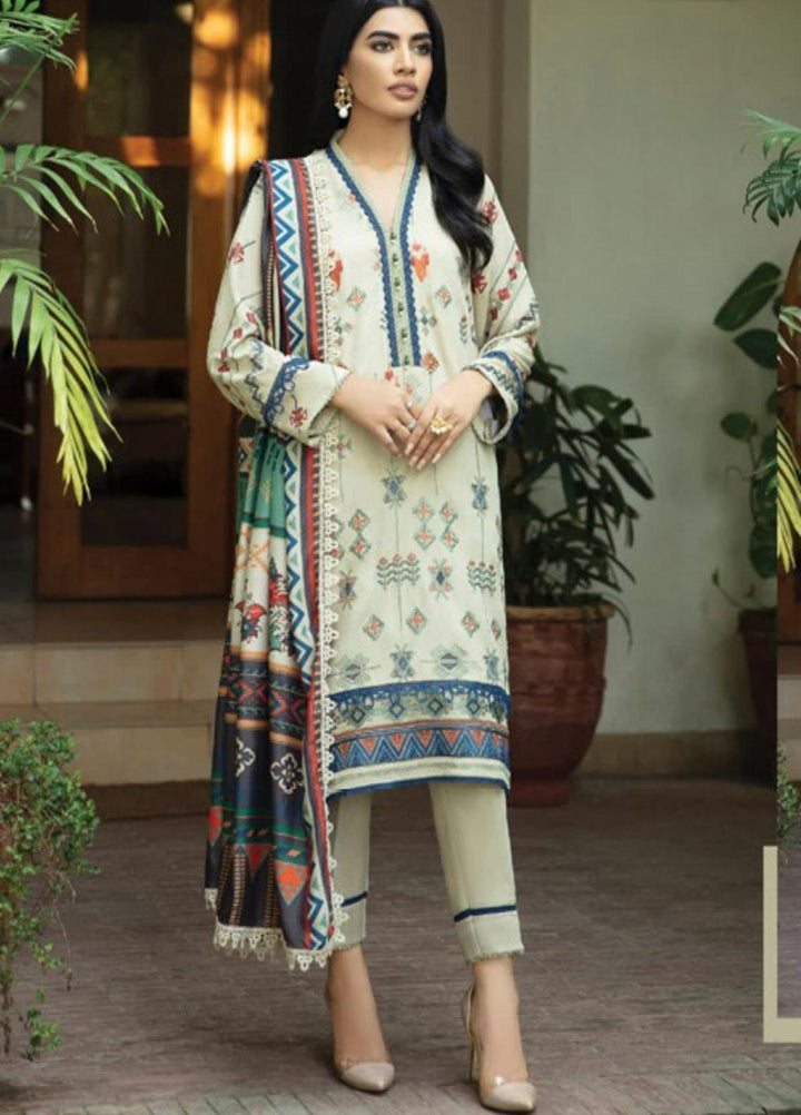 Florent Embroidered Slub Linen Suits Unstitched 3 Piece FL21TS FL-08-B - Winter Collection
