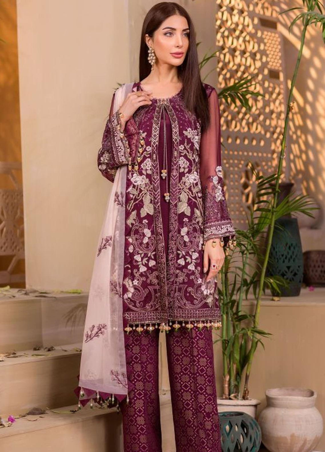 Flossie Embroidered Chiffon Suits Unstitched 3 Piece AMARYLLIS - Luxury Collection