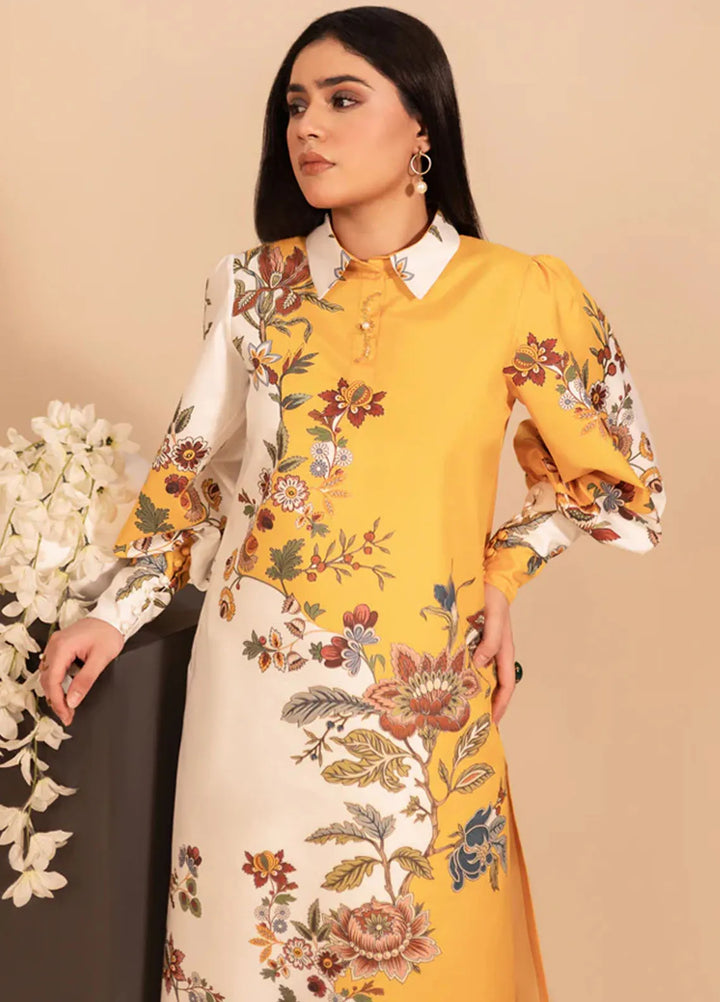 Fozia Khalid Pret Casual Khaadi Silk 2 Piece Suit Celestine