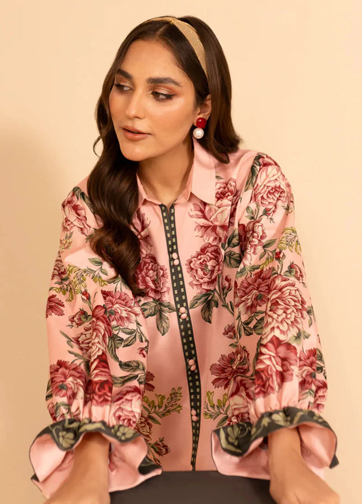 Fozia Khalid Pret Casual Khaadi Silk 2 Piece Suit Coral