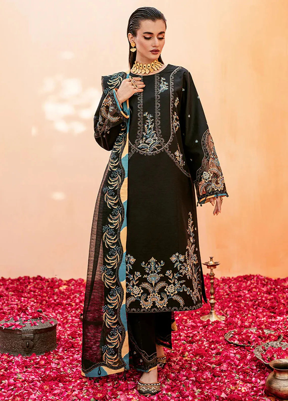 Fozia Khalid Pret Embroidered Net 3 Piece Suit Antheia