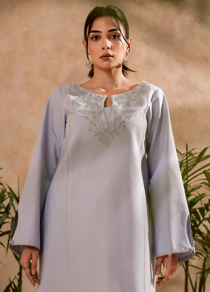 Fozia Khalid Pret Embroidered Cotton Kurti Lilac Hint Tunic