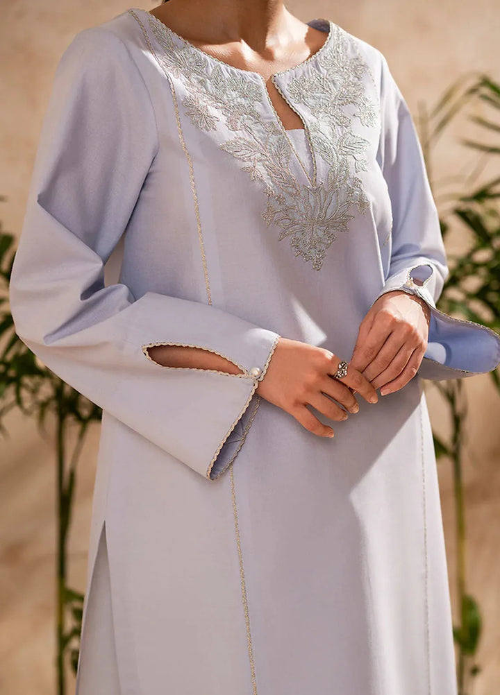 Fozia Khalid Pret Embroidered Cotton Kurti Lilac Hint Tunic