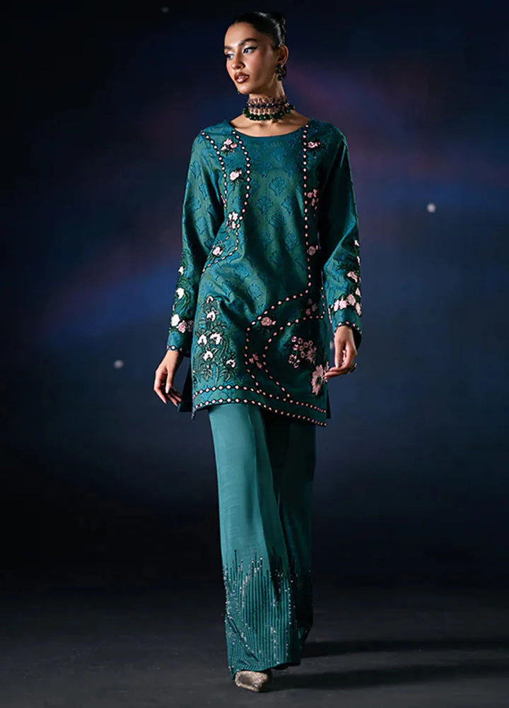 Fozia Khalid Pret Embroidered Cotton net 2 Piece Suit Terra
