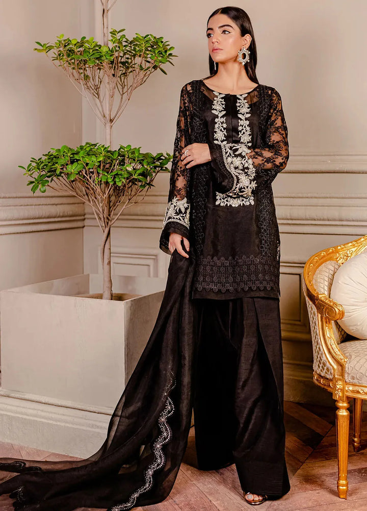 Fozia Khalid Pret Embroidered Organza 3 Piece Suit Raven Black