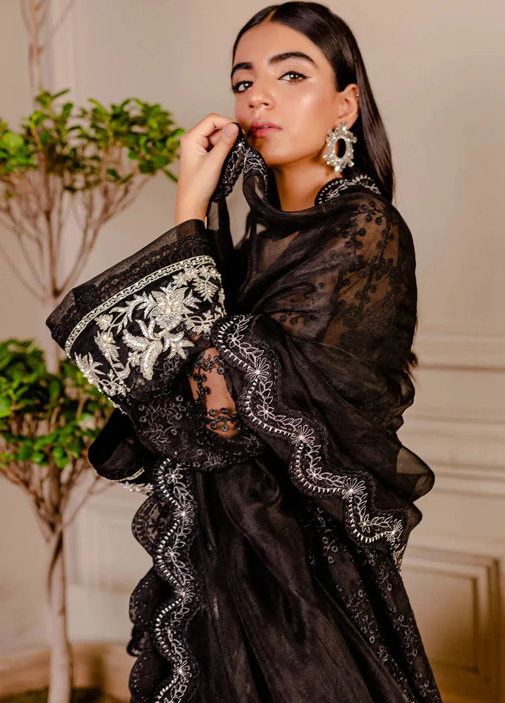 Fozia Khalid Pret Embroidered Organza 3 Piece Suit Raven Black
