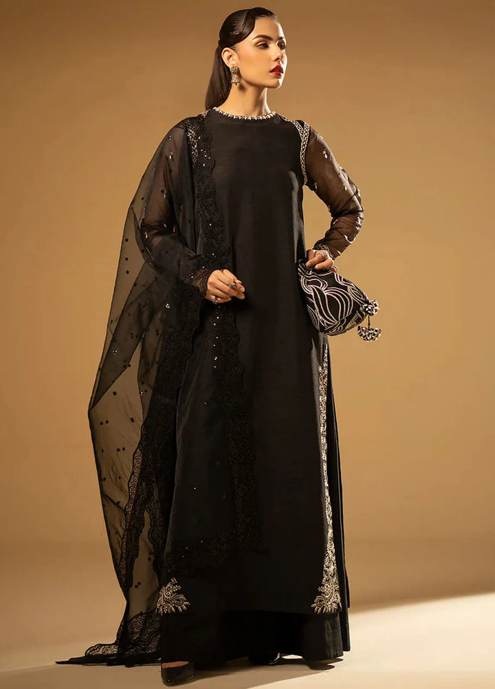 Fozia Khalid Pret Embroidered Raw Silk 3 Piece Suit Black Swan