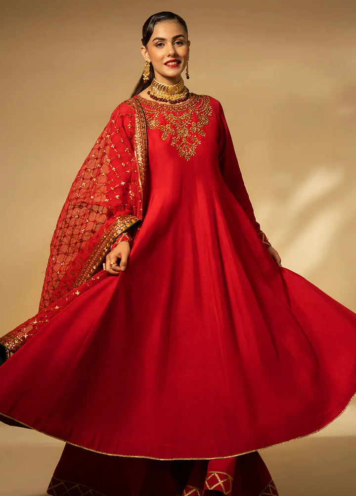 Fozia Khalid Pret Embroidered Raw Silk 3 Piece Suit Scarlet Dynasty