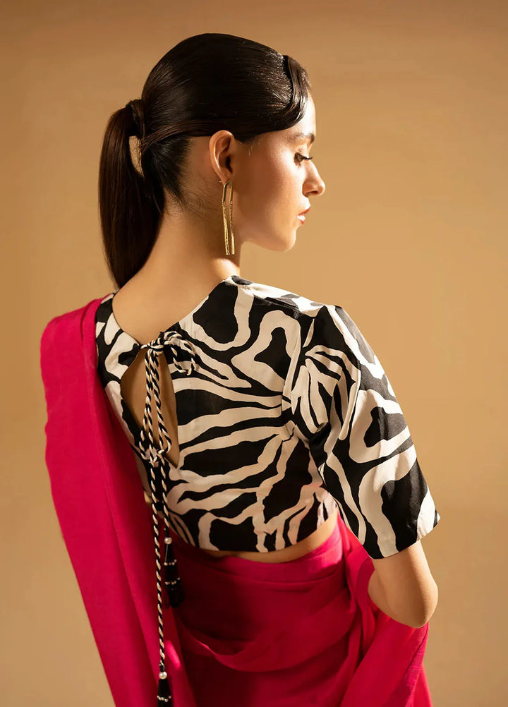 Fozia Khalid Pret Embroidered Raw Silk Saree Fuchsia Finesse