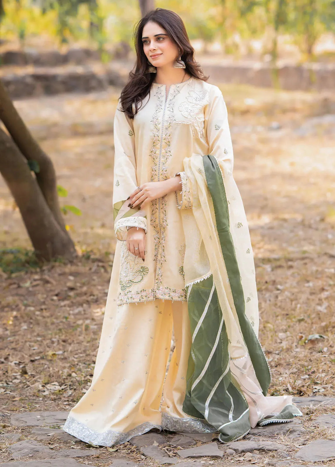 Fozia Khalid Pret Embroidered Silk 3 Piece Suit Mullberry Kids