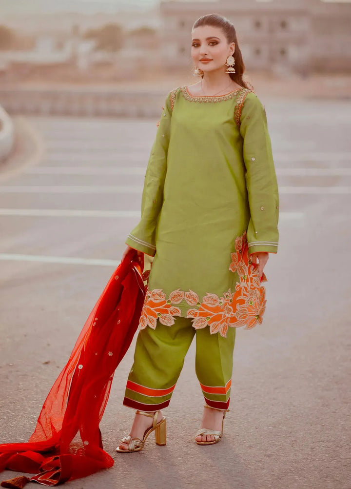 Fozia Khalid Pret Embroidered Sheesha Silk 3 Piece Suit Waniya