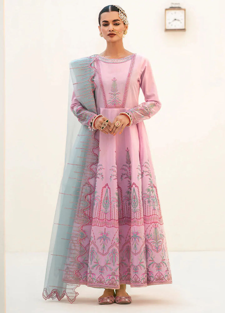 Fozia Khalid Pret Embroidered Silk 3 Piece Suit Cranberry Pink