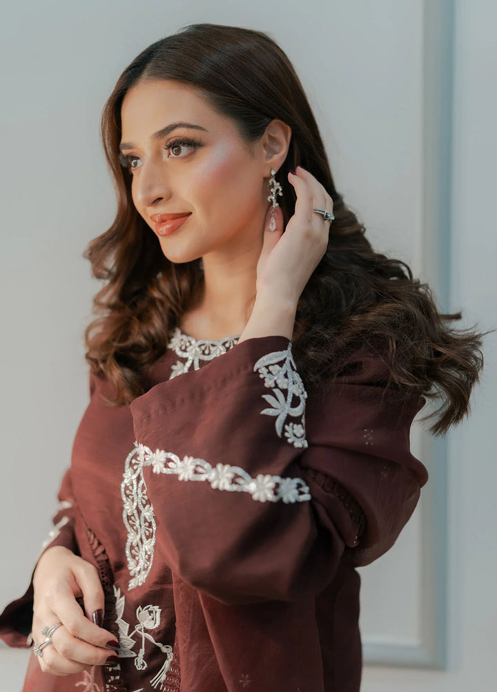 Fozia Khalid Pret Embroidered Silk 3 Piece Suit Dusk