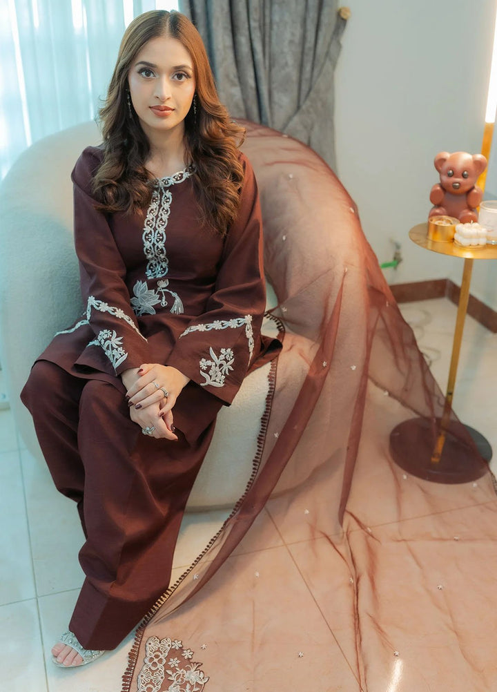 Fozia Khalid Pret Embroidered Silk 3 Piece Suit Dusk