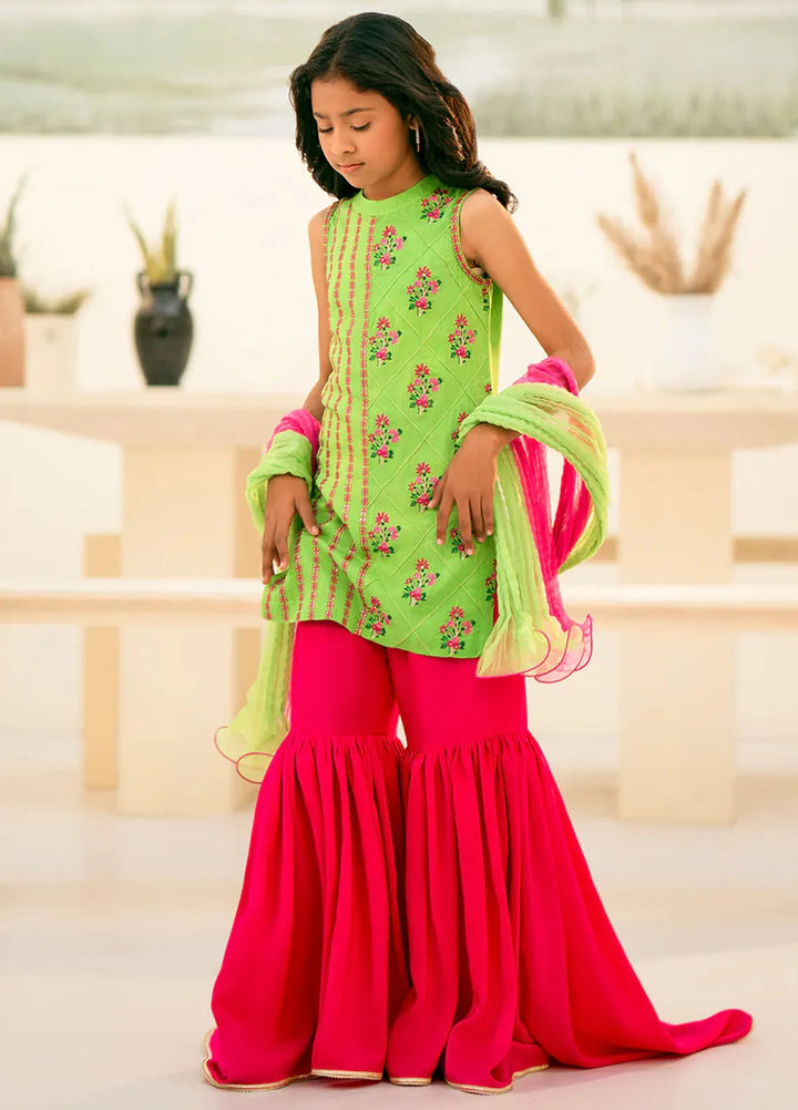 Fozia Khalid Pret Embroidered Silk 3 Piece Suit For Kids Soraya