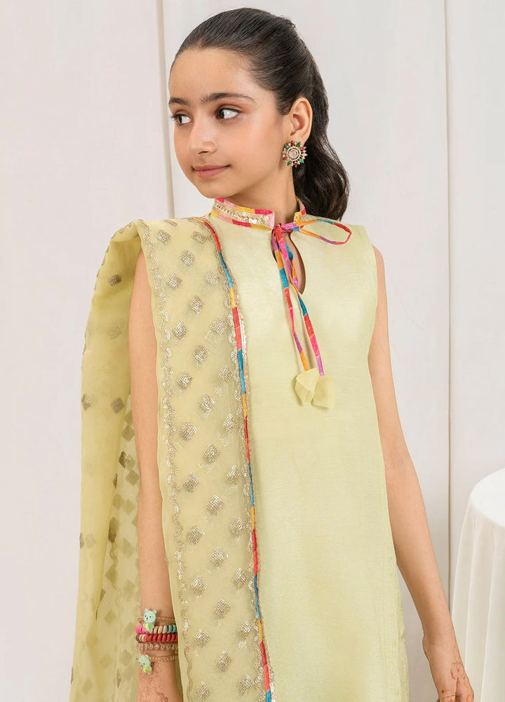Fozia Khalid Pret Embroidered Silk 3 Piece Suit Pistachio Kids