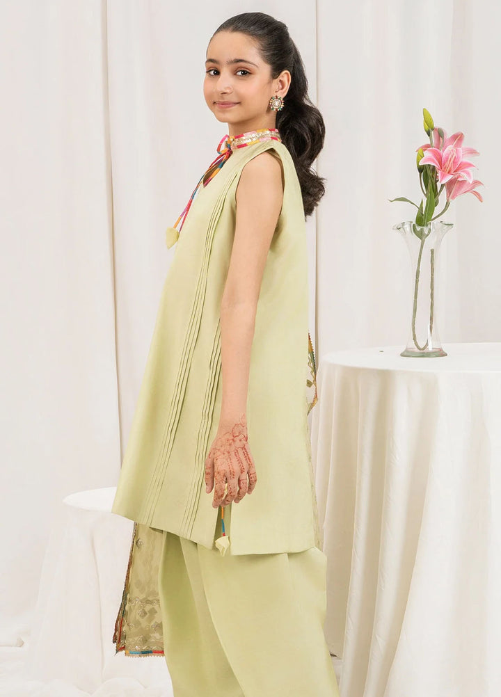 Fozia Khalid Pret Embroidered Silk 3 Piece Suit Pistachio Kids