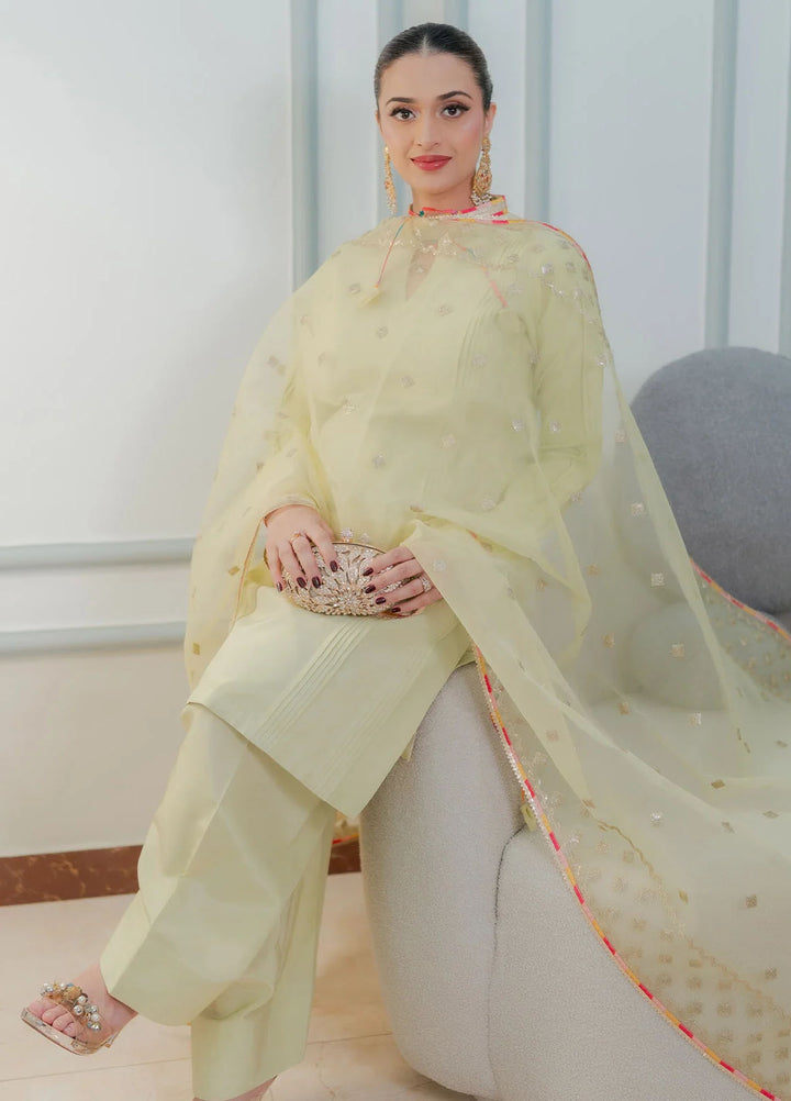 Fozia Khalid Pret Embroidered Silk 3 Piece Suit Pistachio