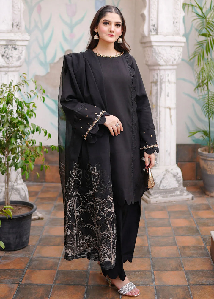 Fozia Khalid Pret Embroidered Silk 3 Piece Suit Raven