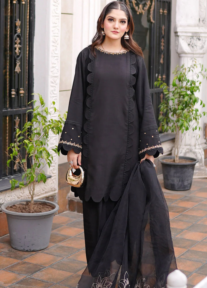 Fozia Khalid Pret Embroidered Silk 3 Piece Suit Raven