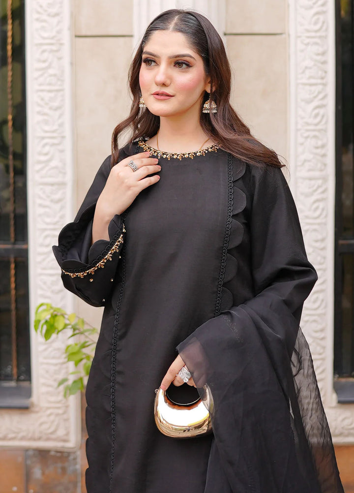 Fozia Khalid Pret Embroidered Silk 3 Piece Suit Raven