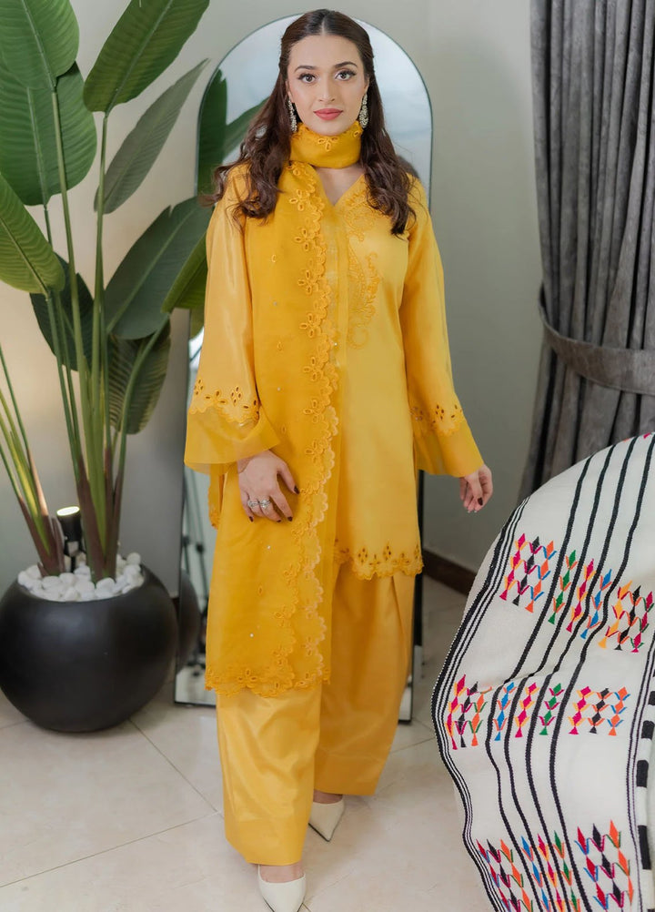 Fozia Khalid Pret Embroidered Silk 3 Piece Suit Saffron