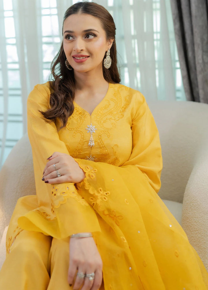 Fozia Khalid Pret Embroidered Silk 3 Piece Suit Saffron