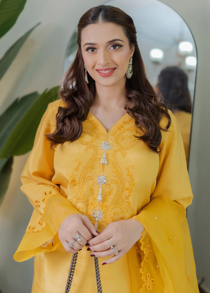Fozia Khalid Pret Embroidered Silk 3 Piece Suit Saffron