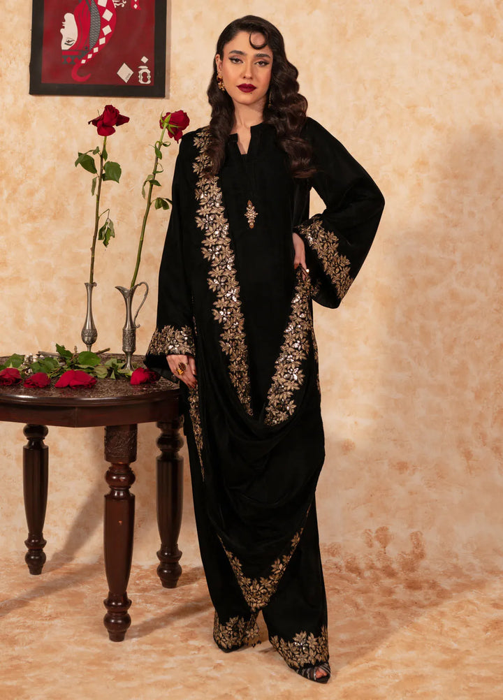 Fozia Khalid Pret Embroidered Velvet 2 Piece Suit Ebony