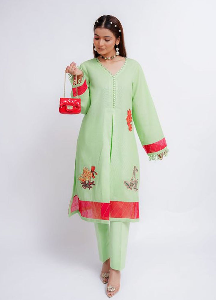 Fozia Khalid Pret Solid Cotton 2 Piece Suit Hevin
