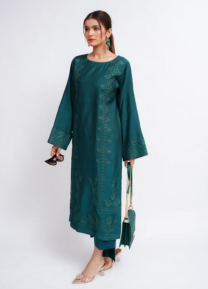 Fozia Khalid Pret Solid Cotton 2 Piece Suit Syrah