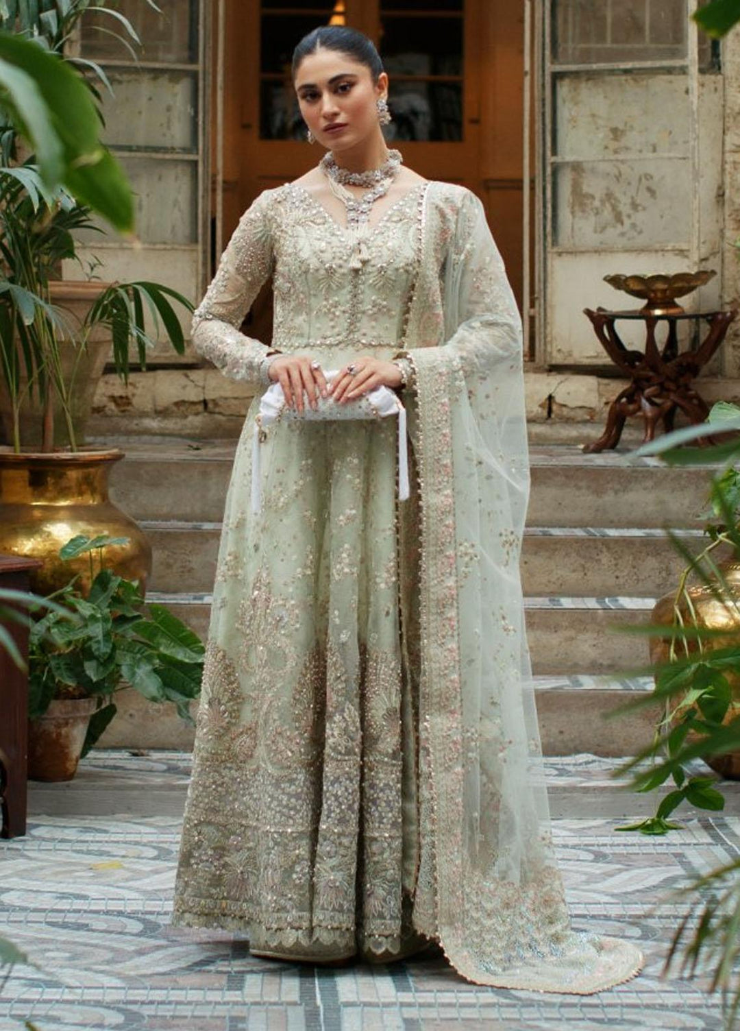 Freeshia by Suffuse Sana Yasir Embroidered Organza Suits Unstitched 3 Piece FRS22WD Jade Doe - Wedding Collection