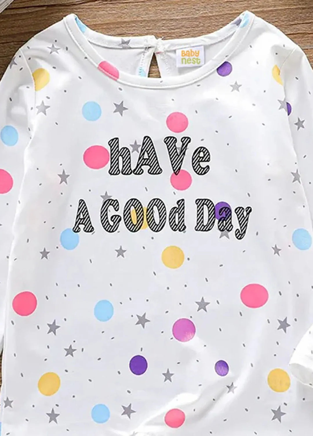 Baby Nest Full Sleeves Have a Good Day Printed T Shirt For Girls White - BNDR-37