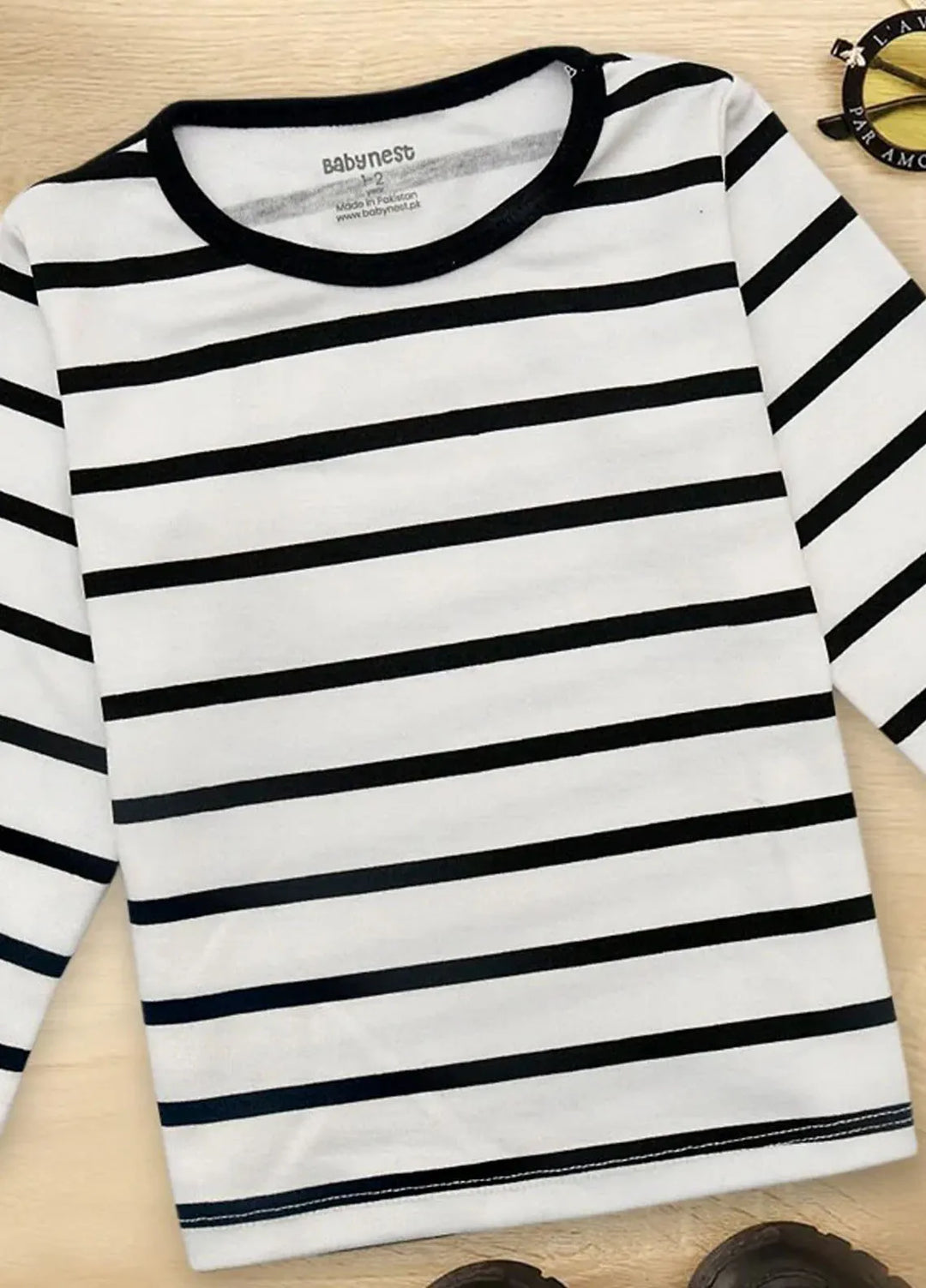 Baby Nest Full sleeves Knit Tshirt Black and White - SBT-336