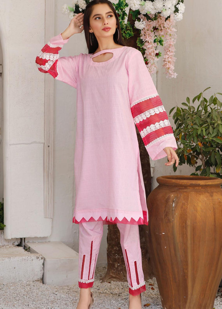 Modest Casual Pret  Cotton 2 Piece Dress Maahru W147-Baby Pink