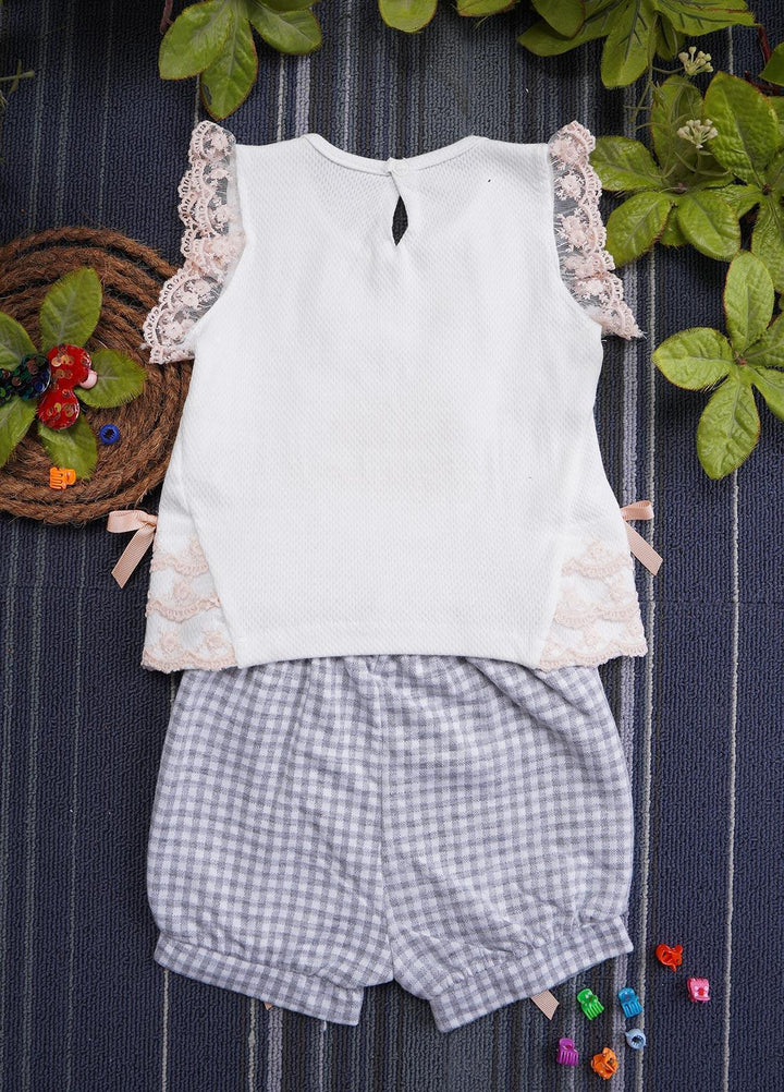 Sanaulla Exclusive Range Cotton Fancy Girls Suits -  128202 Off White