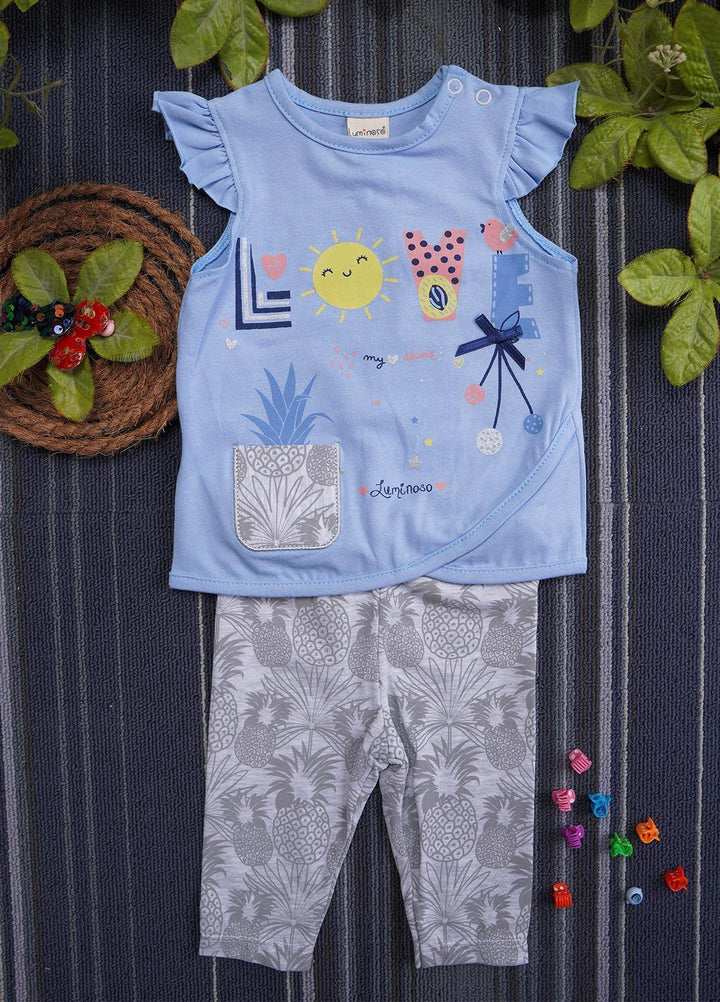 Sanaulla Exclusive Range Cotton Fancy Suits for Girls -  130536 Light Blue