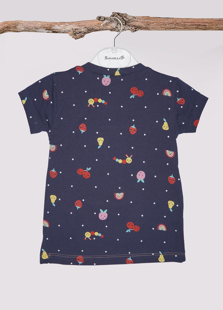 Sanaulla Exclusive Range Cotton Fancy Girls T-Shirts -  21-03 Navy Blue