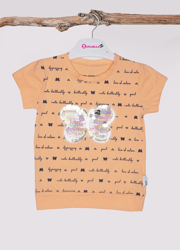 Sanaulla Exclusive Range Cotton Fancy Girls T-Shirts -  21-83 Orange