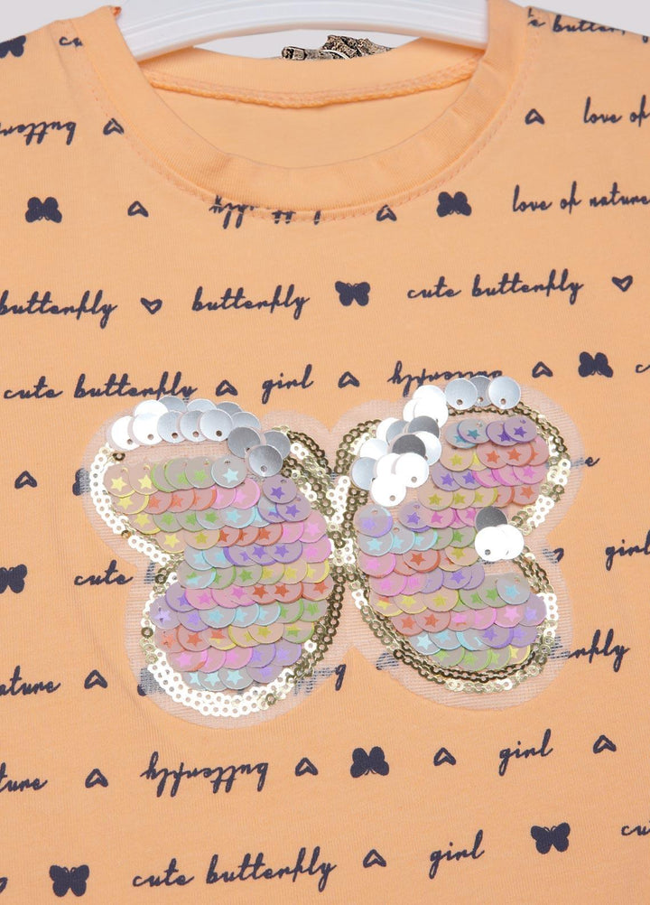 Sanaulla Exclusive Range Cotton Fancy Girls T-Shirts -  21-83 Orange