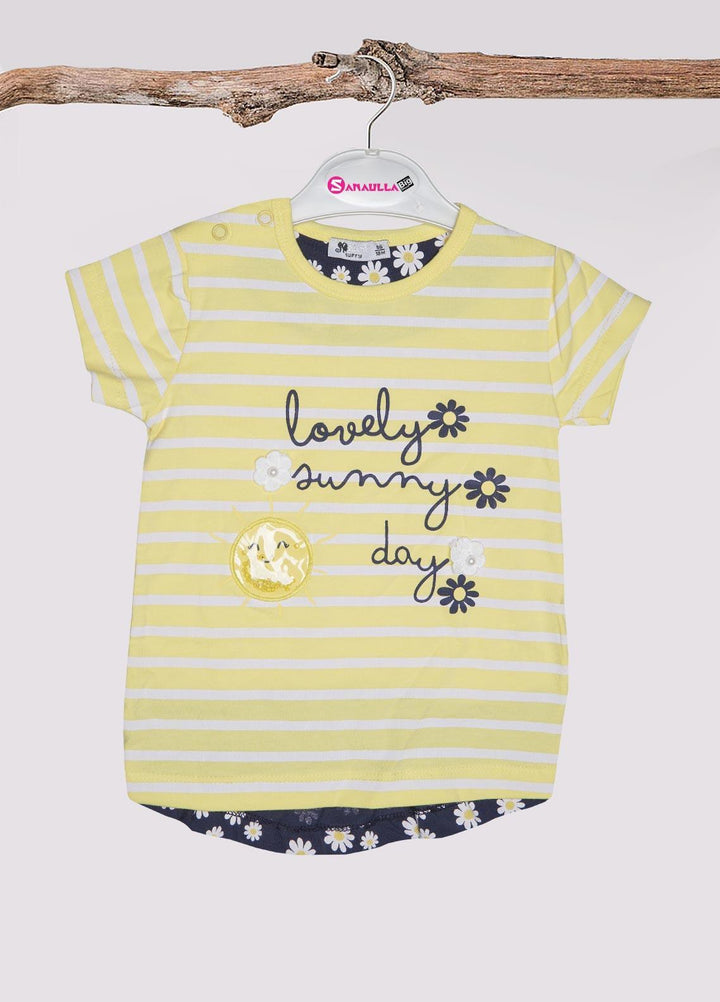 Sanaulla Exclusive Range Cotton Fancy T-Shirts for Girls -  D-113170 Yellow