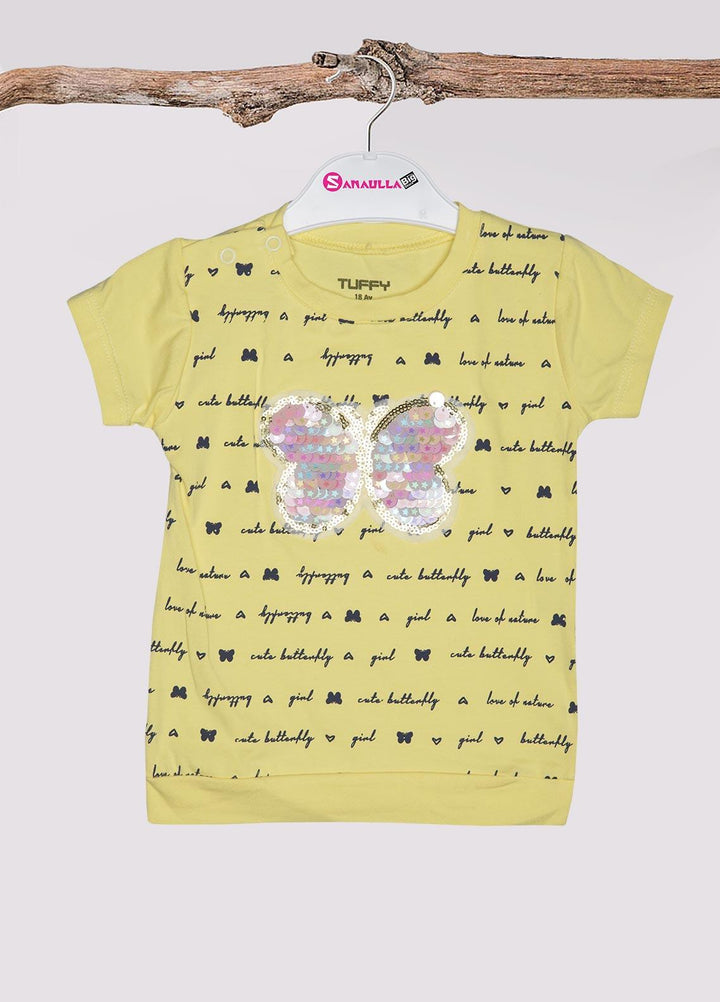 Sanaulla Exclusive Range Cotton Fancy Girls T-Shirts -  D-111496 Yellow