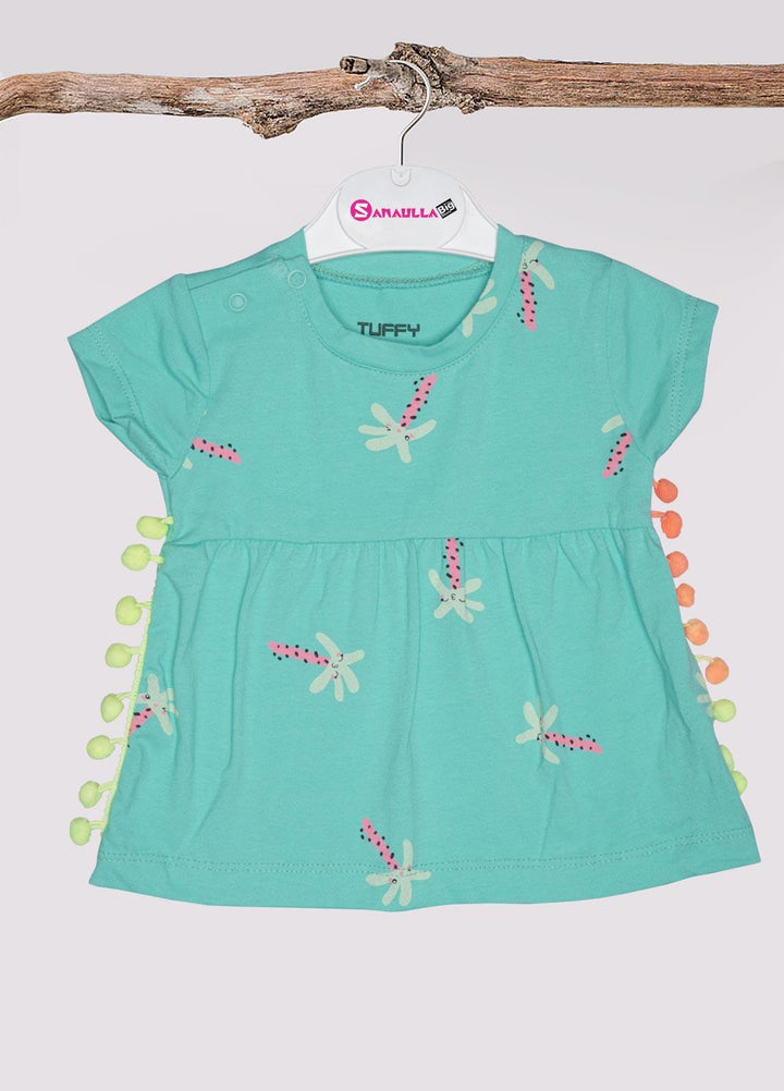 Sanaulla Exclusive Range Cotton Fancy Girls T-Shirts -  D-111497 Green