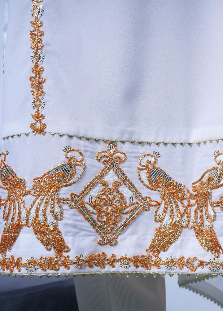 Gold Capsule By Vibgyor Fashion Embroidered Silk Suits Unstitched 3 Piece D3-G23 GOLD PAVONA WHITE - Premium Collection