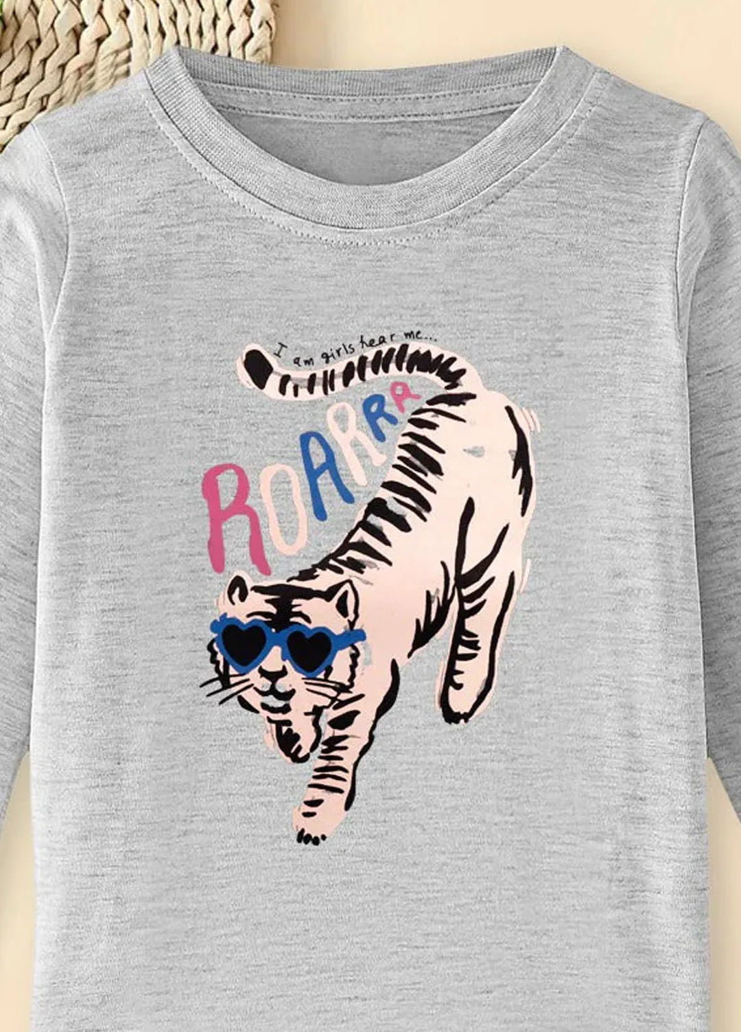 Baby Nest Gray Cool Tiger Roar in Shades Printed Full Sleeves T shirt for Kids - BNDR-55